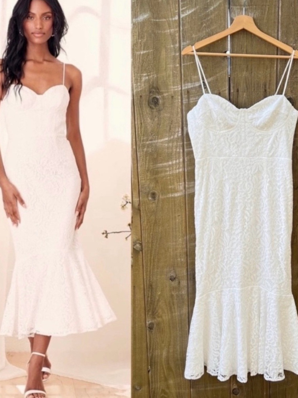 Lulu’s Found Your Love White Trumpet Lace Midi Dress NEW Medium